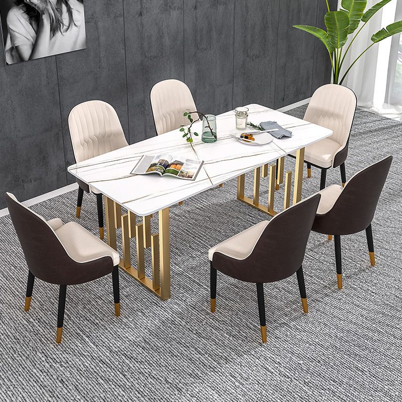 Glam Style Stone Top Double Pedestal Table Home Rectangle Dining Table