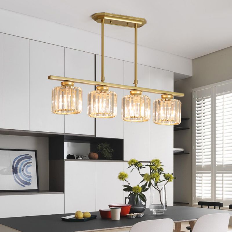 Post-Modern Island Light Fixture Gold Hanging Light with Crystal Shade for Dining Table