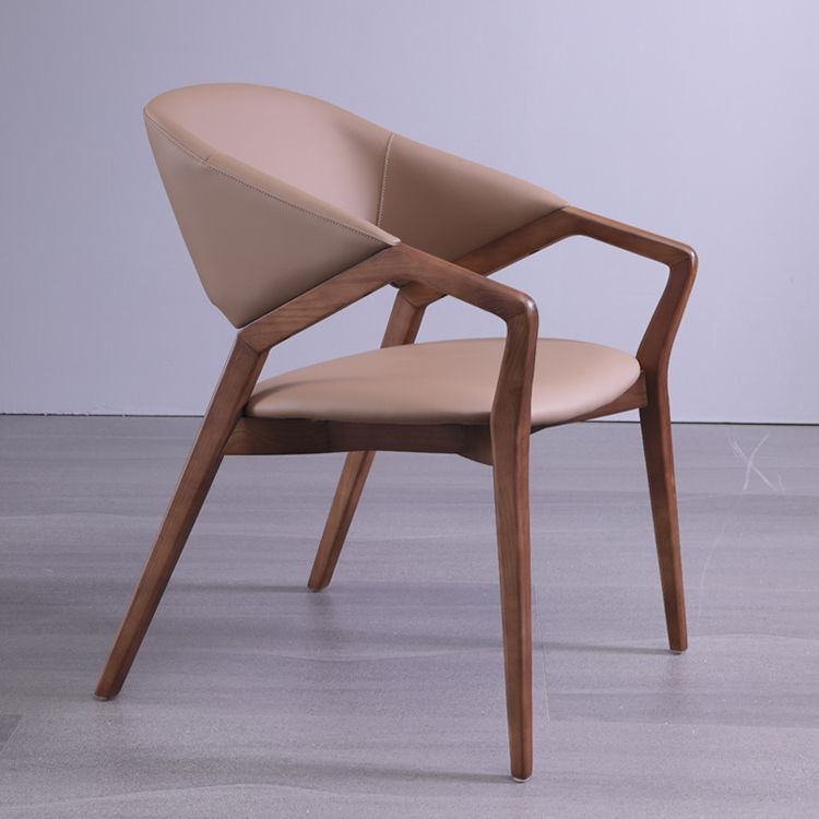 Modern Style Leather Open Back Wooden Frame Home Dining Arm Chair