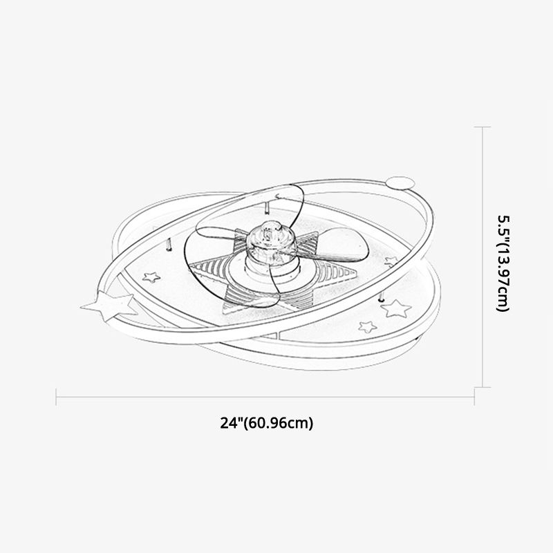 Nordic Metal Flush Mount Ceiling Fan Light Fixture Saturn Flush Mount Spotlight with Fan for Kids Bedroom