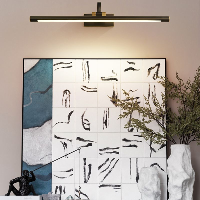 Single Light Metal Linear Wall Lighting Modern Style Mirror Wall Mounted Light Fixture in Black