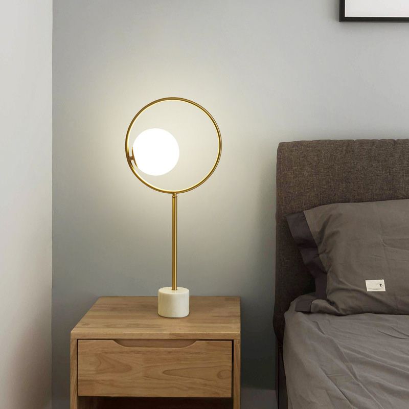 Postmodern 1-Light Table Lamp Gold Finish Ball Nightstand Light with Shade