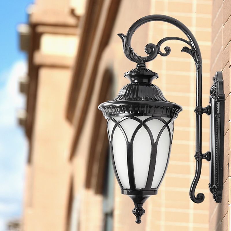 Pavilion Courtyard Wall Lighting Fixture Farmhouse Cream Glass 1-Light Black/Bronze Sconce