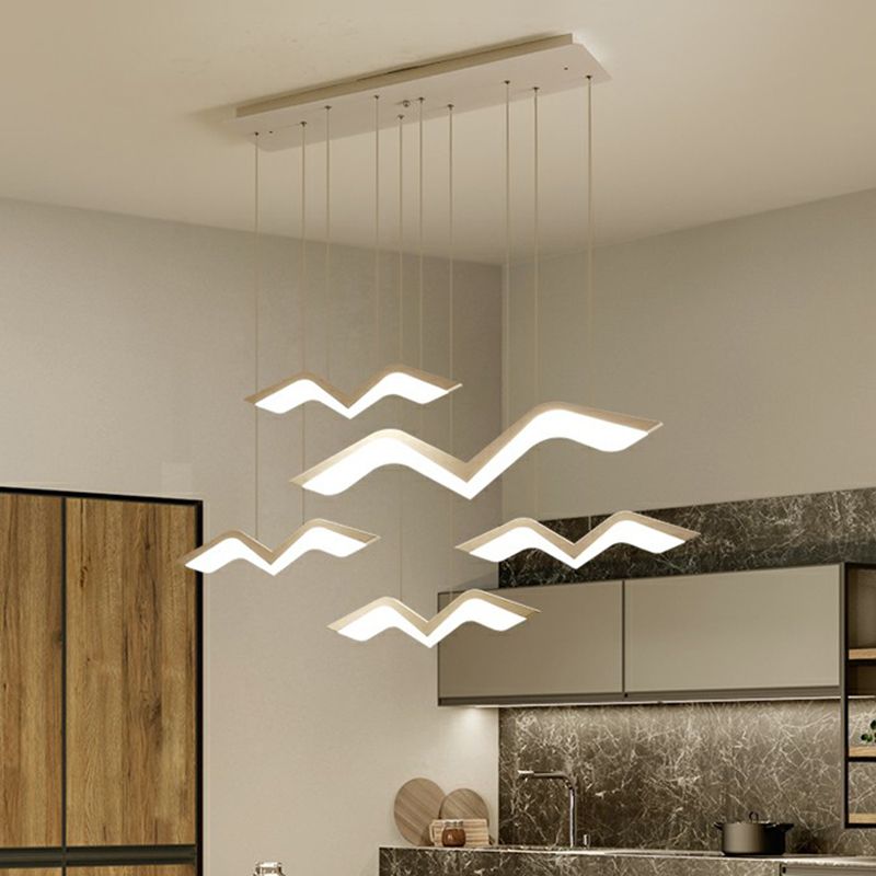 White Gull Shaped Cluster Pendant Nordic LED Acrylic Ceiling Hang Light over Dining Table