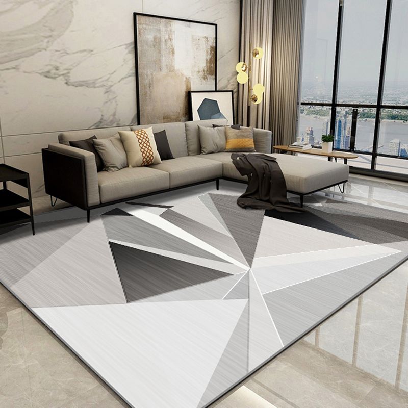 Multicolor Living Room Carpet Comfort Triangle Lines Area Rug Polyester with Non-Slip Backing Rug