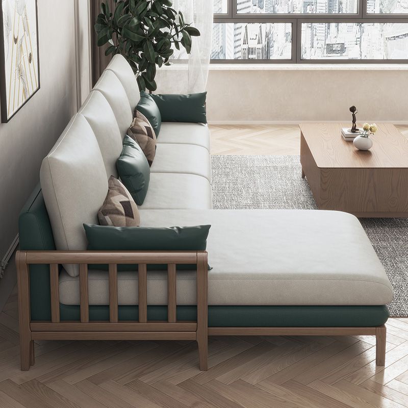 Contemporary Stationary Linen Square Arm Cushion Back Sofa & Chaise
