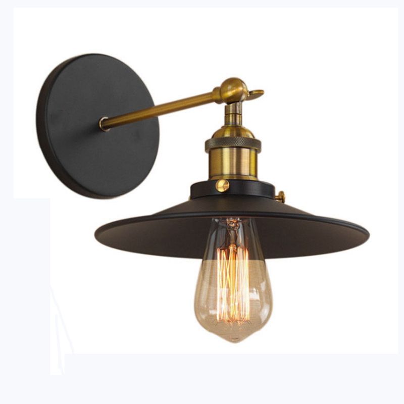 Tapered Cape Shade 1-Light Industrial Style Metal Wall Lighting in Black