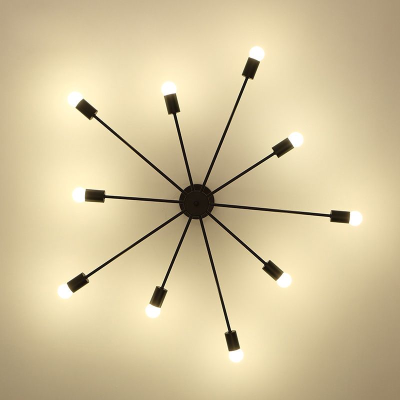 Industrial Classic Semi Flush Mount Wrought Iron Radial Ceiling Light for Interior Spaces