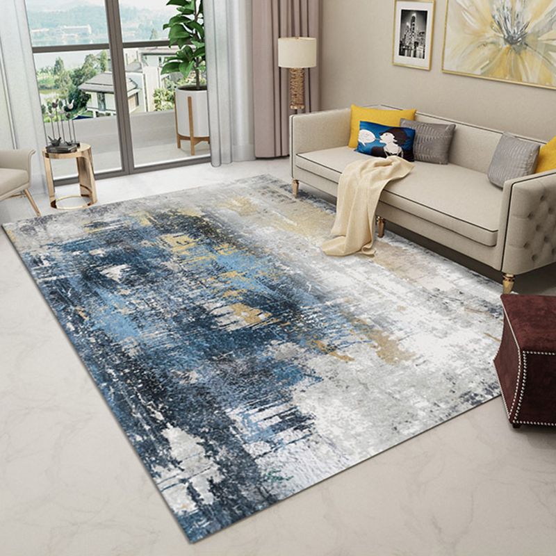 Modern Living Room Area Rug Abstract Pattern Polyester Stain Resistant Rug for Home Decor