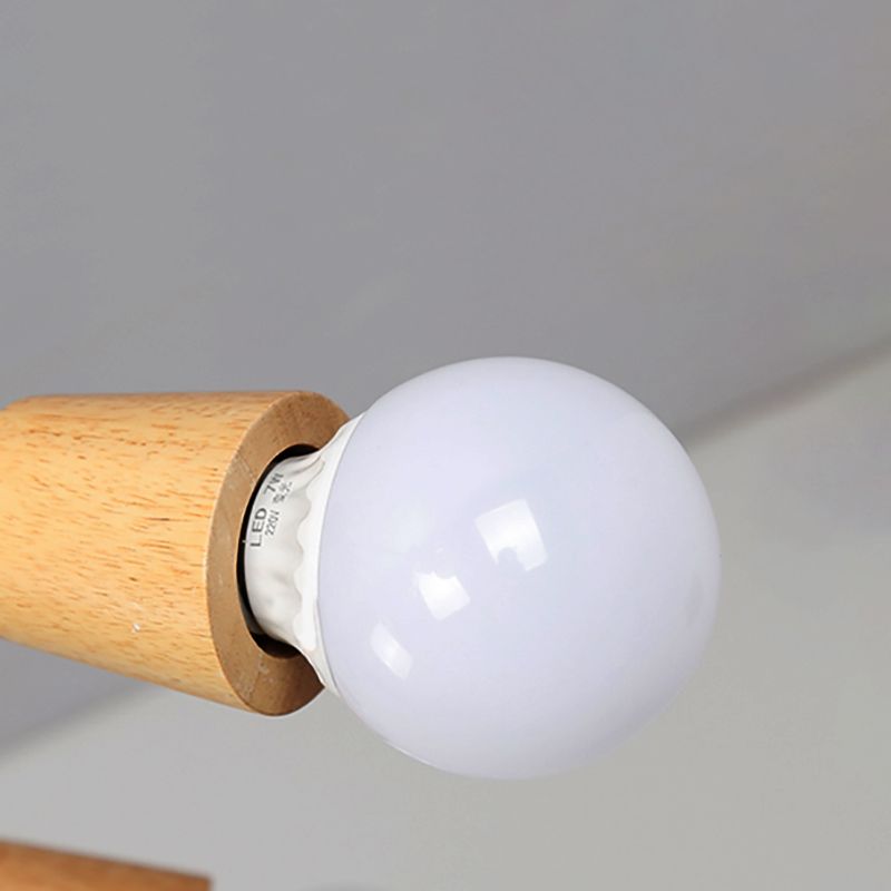 Metal Open Bulb Ceiling Light Fixture with Twisted Arm Loft Style 3/5 Lights Kitchen Semi Flush Pendentif Light in Wood