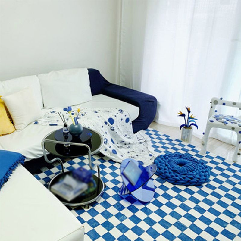 Casual Checkered Print Carpet Polyester Area Rug Non-Slip Backing Indoor Carpet for Home Decoration