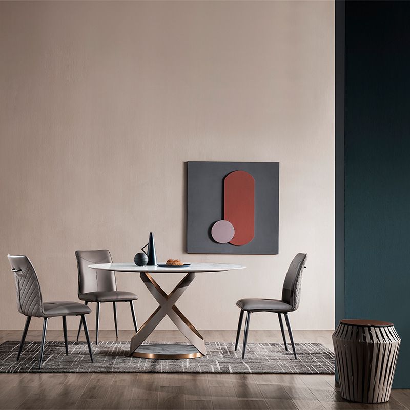 Glam Round Shape White Table Sintered Stone Standard Dining Table with Pedestal Base