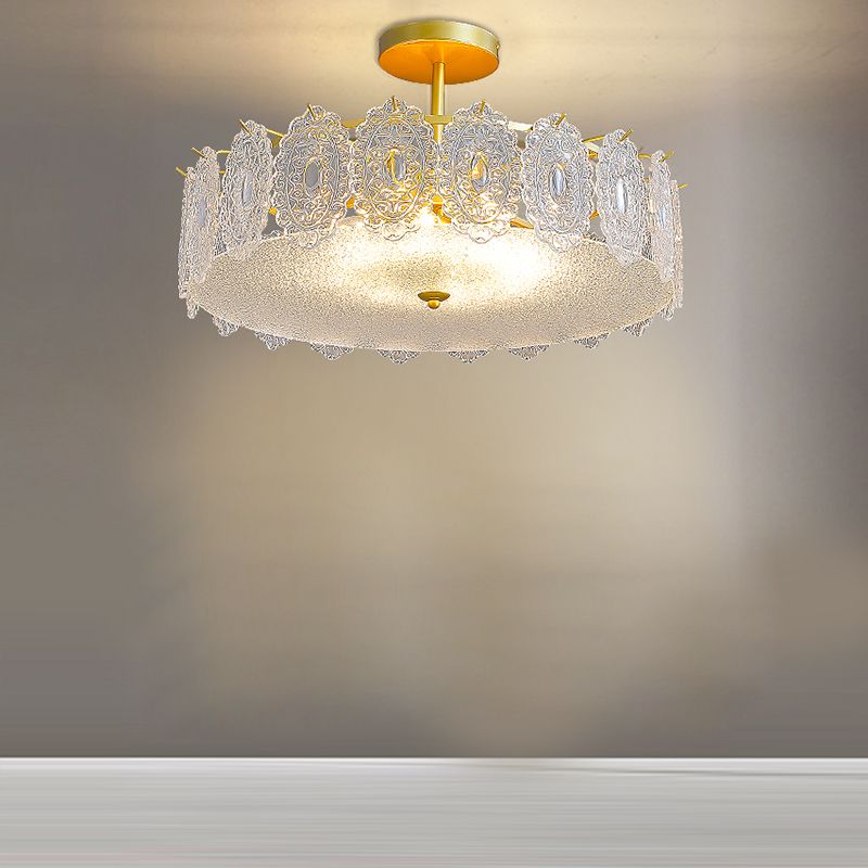 Modern Metal Flush Mount Circle Shape Ceiling Light with Glass Shade for Living Room