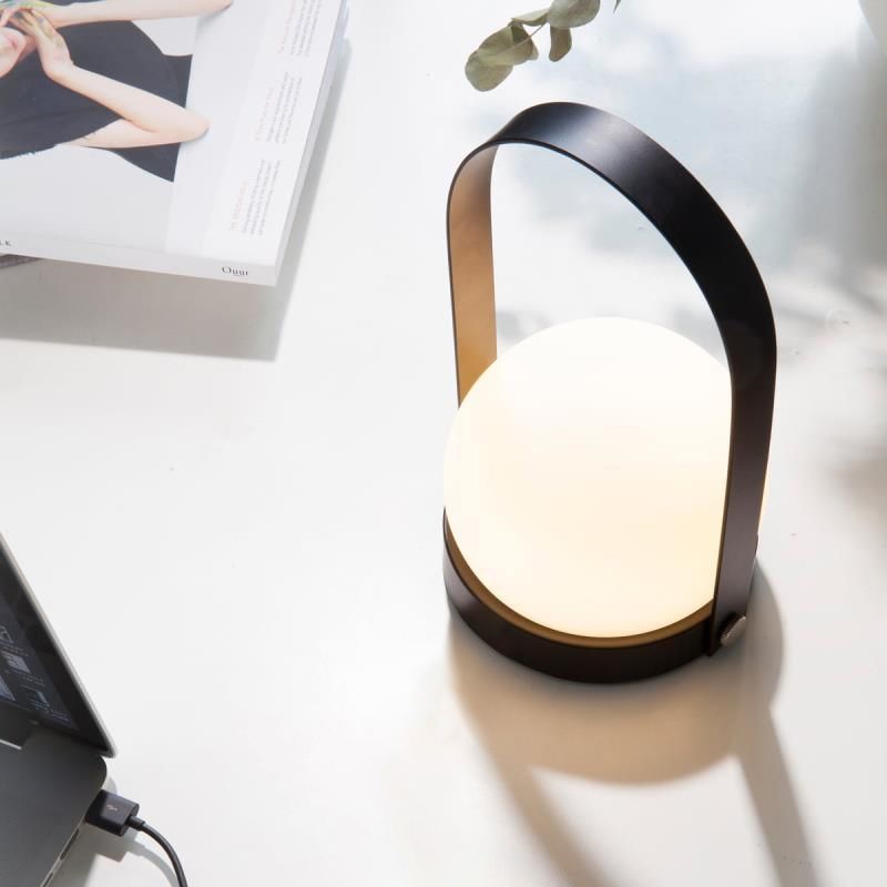 1 Lampe Globe Task Light Modernes weißes Glas Nachttischlampe in Schwarz mit Metallgriff