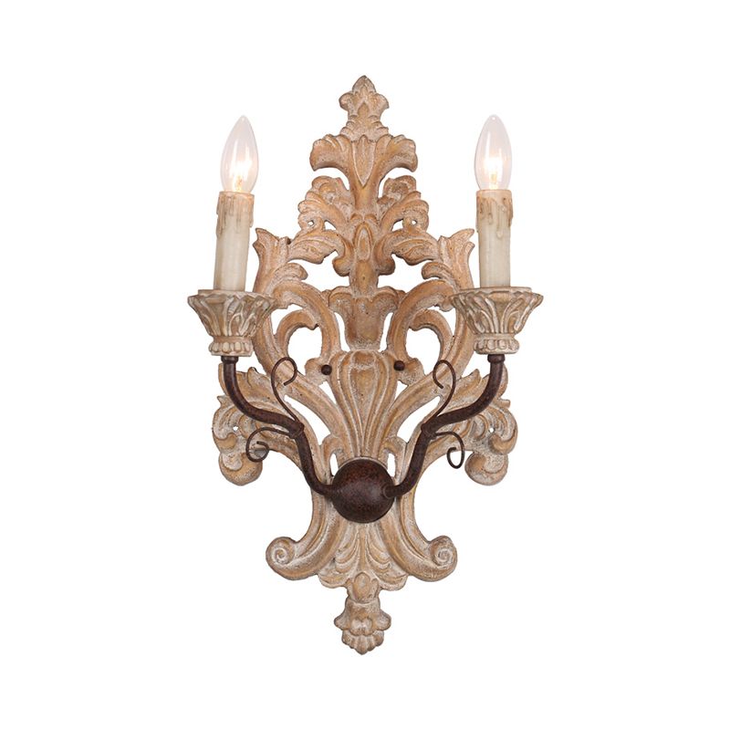 Distressed White Candle Wall Lighting Classic Wood 2-Light Porch Wall Mounted Light Fixture
