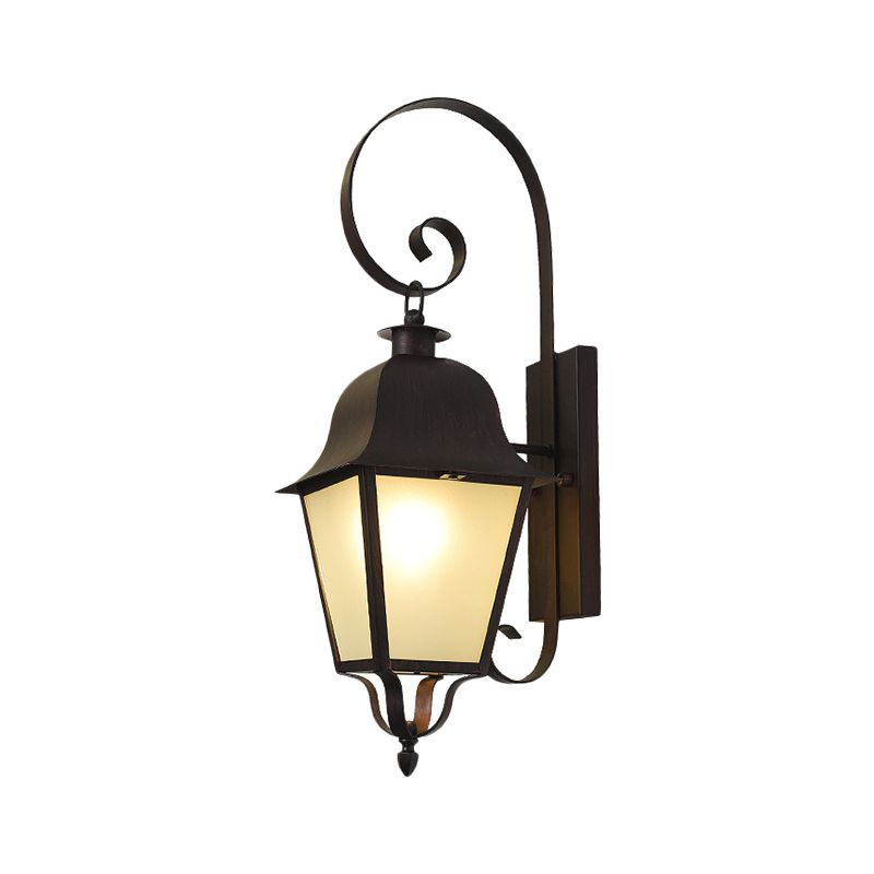 Black 1 Head Wall Mount Lamp Vintage Opaline Glass Trapezoid Wall Lighting Ideas with Scroll Arm