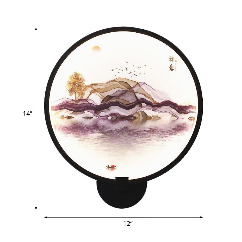 Brown/Purple Line Art Mural Lighting Asian Style Metallic LED Wall Sconce Light for Bedroom