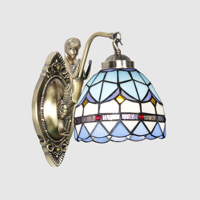 Glockenschirm-Wandleuchte, Buntglas-Vintage-Wandleuchte mit Meerjungfrau-Dekor