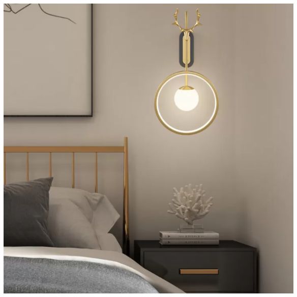 Modern Minimalist Style Circular Wall Mounted Light fixture Glass Wall Light Sconces with Antlers