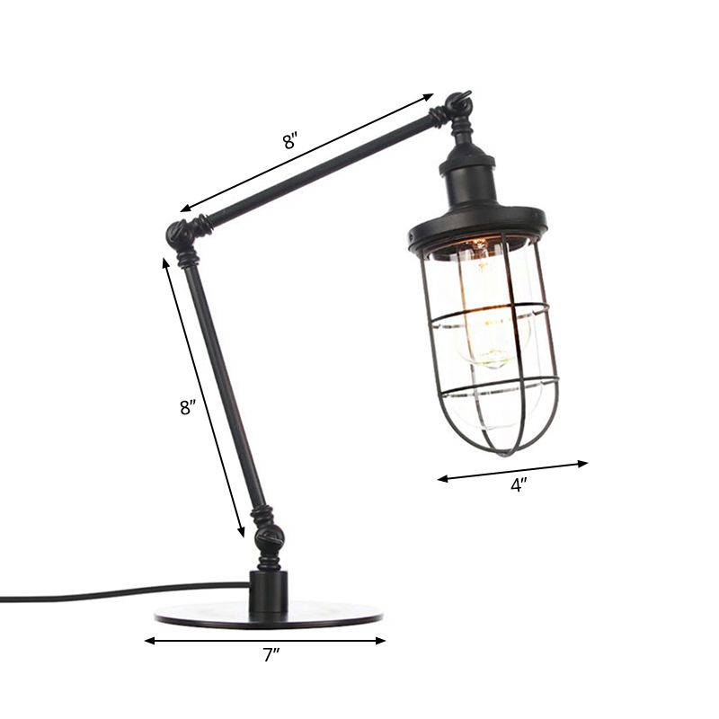 Wire Guard Metal Table Lighting Nautical Style 1 Light Adjustable Black/Brass Table Lamp for Restaurant