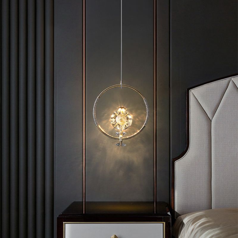 Messing afwerking lus hanglampverlichting minimalistisch metalen led plafond suspensielamp met kristal kraal