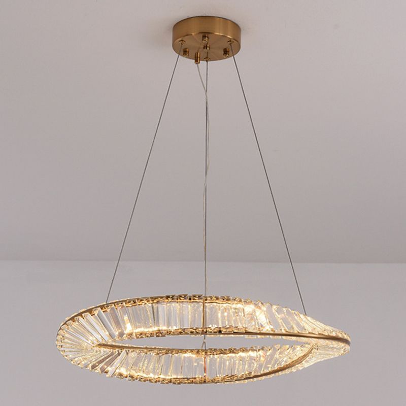 Modern Luxury LED Pendant Light Wrought Iron Circular Hanging Lamp with Crystal Shade