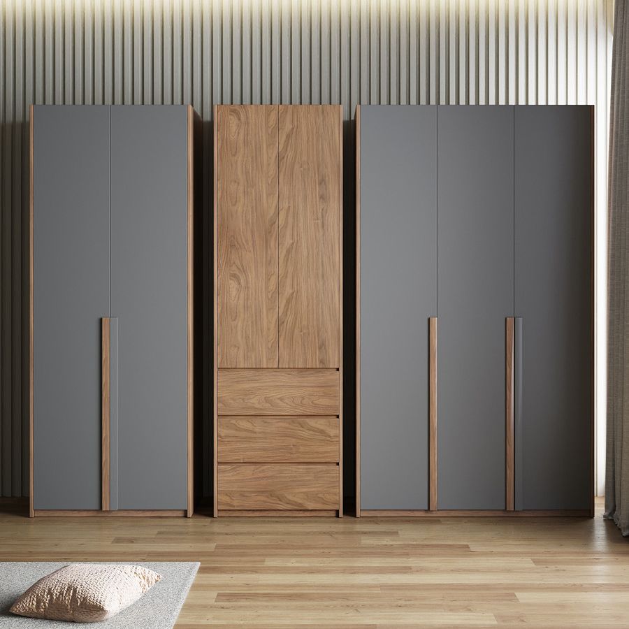Hinged Wooden Wardrobe Closet with Drawer Modern Storage Cabinet