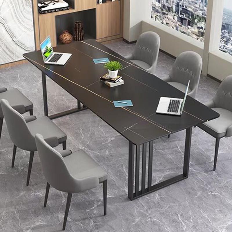 Rectangle Dining Table Stone Dining Table with Double Pedestal