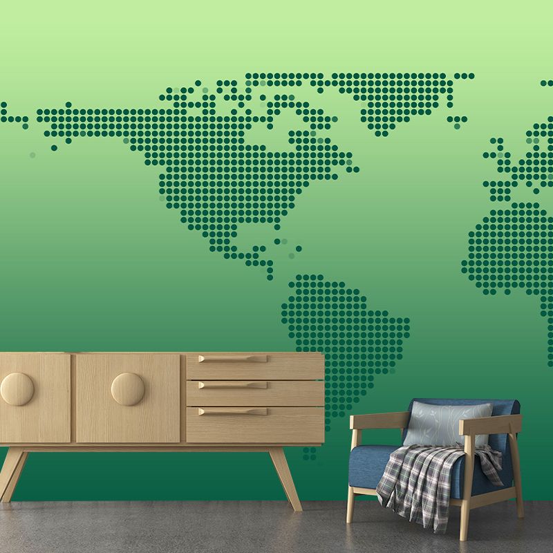 Modern Style World Map Mural Mildew Resistant Wall Covering for Bedroom Decor
