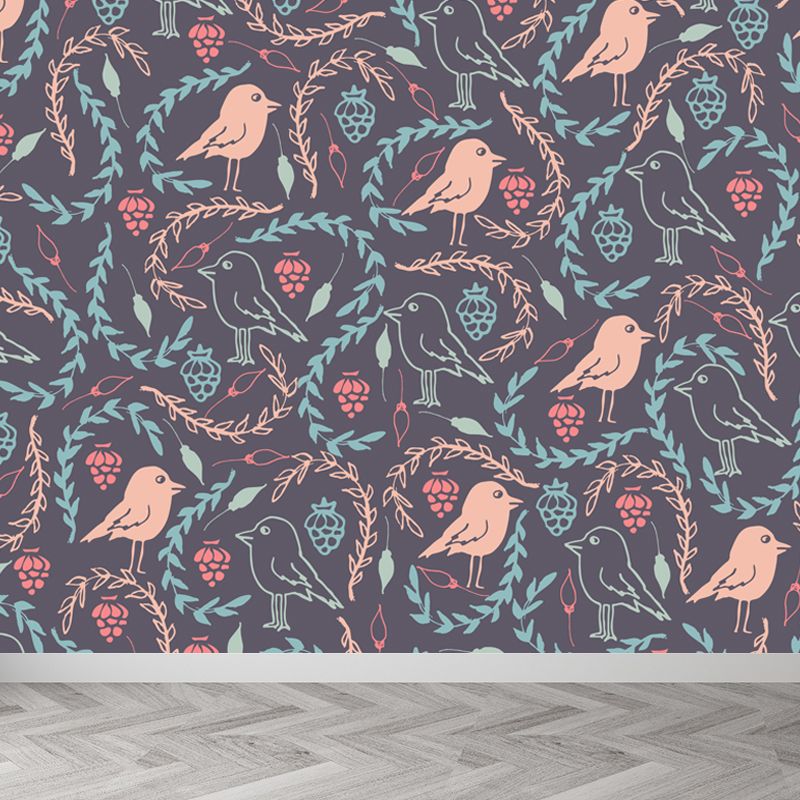 Illustration Leaves Pattern Wall Mural for Living Room, Pastel Color, Personalized