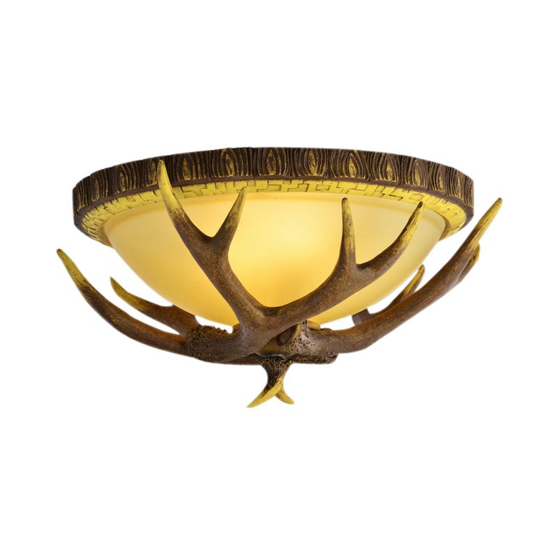 Brown 3 Lights Flush Mount Lighting Traditional Bamboo Dome Ceiling Mounted Fixture, 23.5"/16.5"/12.5" Wide