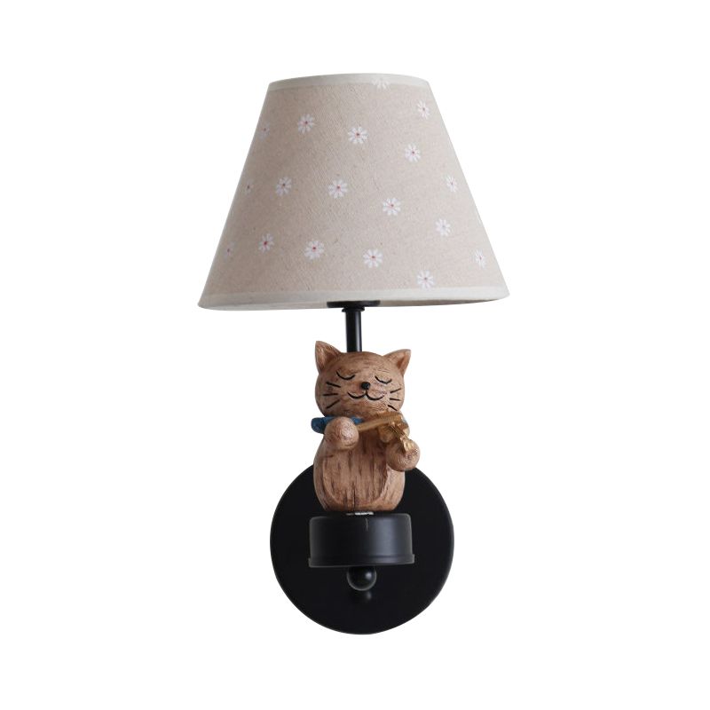 Lovely Pet Cat Wall Light One Light Resin Sconce Light with Floral Shade for Study Room