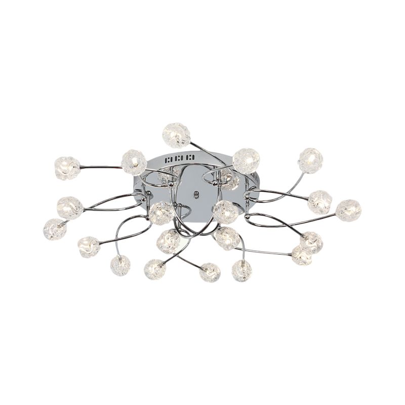 Minimalism Globe Semi Flush Light Beveled Crystal 12/16/20-Bulb Sitting Room Close to Ceiling Lamp in Chrome