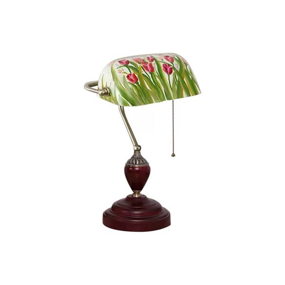 Traditional Style Rollover Shade Banker Lamp 1 Light Green/Red/White Glass Banker Desk Lamp with Pull Chain for Bedroom