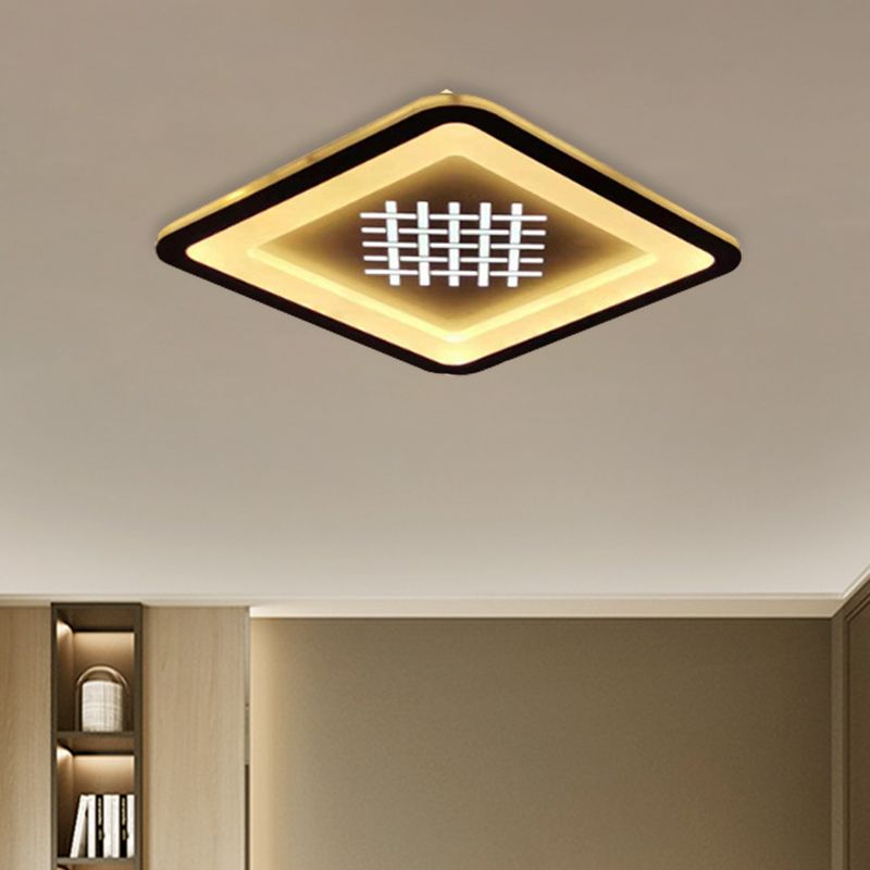Modernist Squared Flush Mount Light Acrylic LED Hallway Flush Lamp Fixture in Black with Woven Grid Pattern
