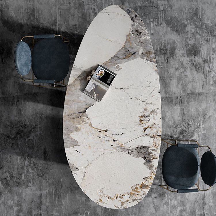 Glam Sintered Stone Standard Dining Table Oval Dining Table with 3 Legs