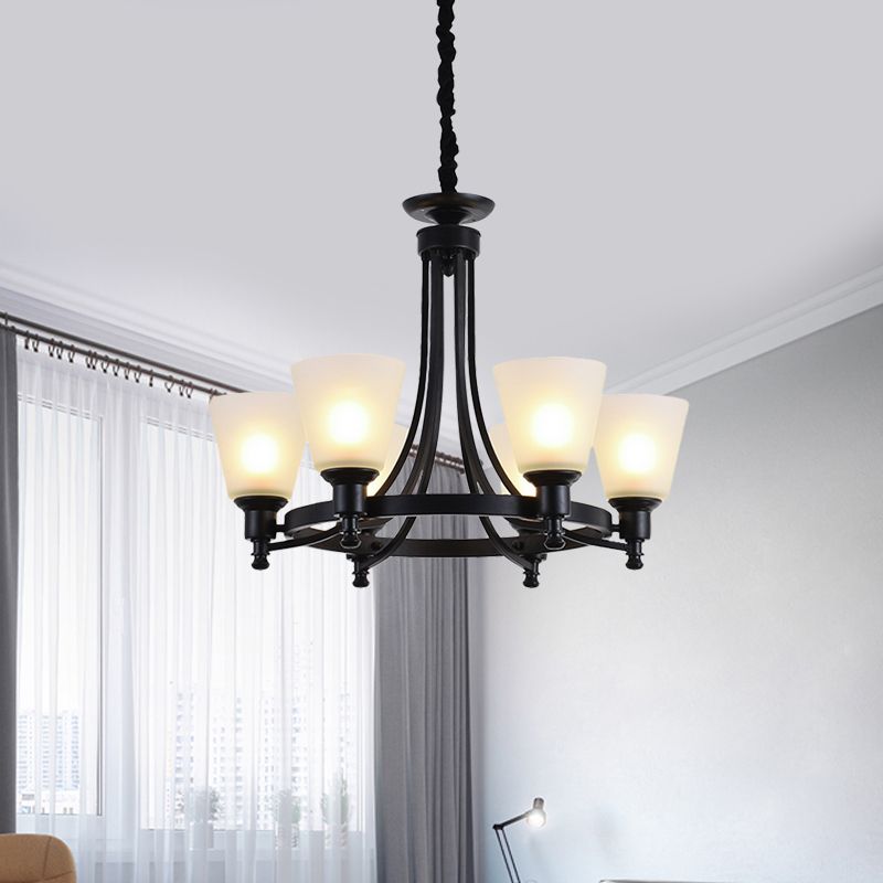 6/8 teste a pendente lampadario rustico soggiorno lampada a sospensione con tonalità conica in vetro opale in nero