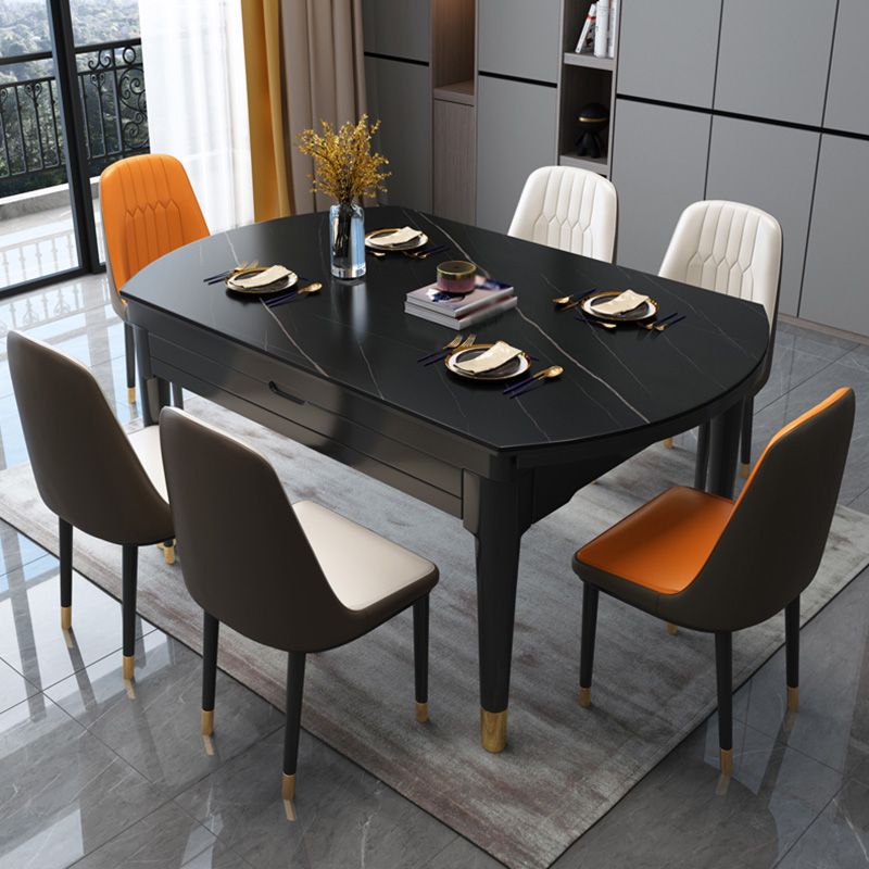 Glam Round Shape Kitchen Table Extendable Sintered Stone Dining Table with 4 Legs Base