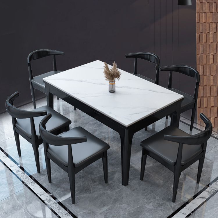 Modern Style Sintered Stone Standard Dining Set White Rectangle Dining Set for Kitchen