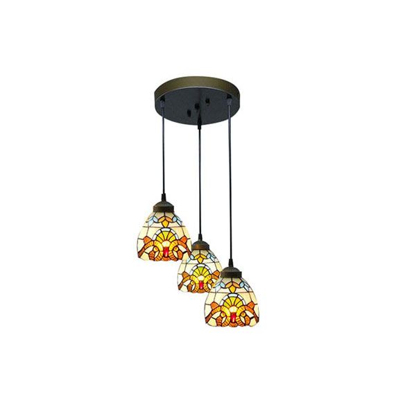 Victorian Domed Multi Light Pendants Stained Glass 3 Lights Hanging Pendant in White for Dining Room