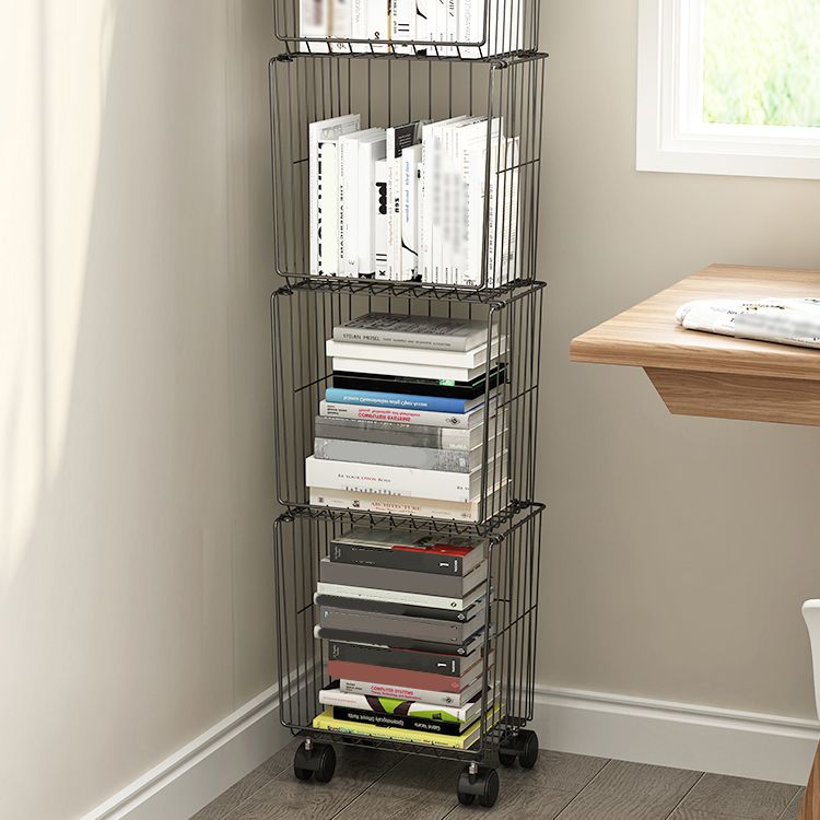 Black and White Industrial Bookshelf Iron Bookshelf with Caster Wheels