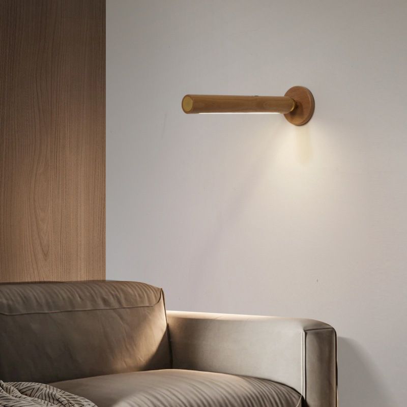 Lampada a parete a LED in legno in legno massiccio rotabile 360 ​​° USB Carica moderna Luci di pane cilindrica per letto