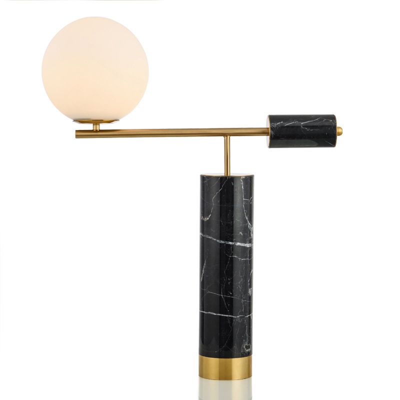 Milky Glass Global Night Table Light Modernity 1-Bulb Black Nightstand Lamp for Living Room