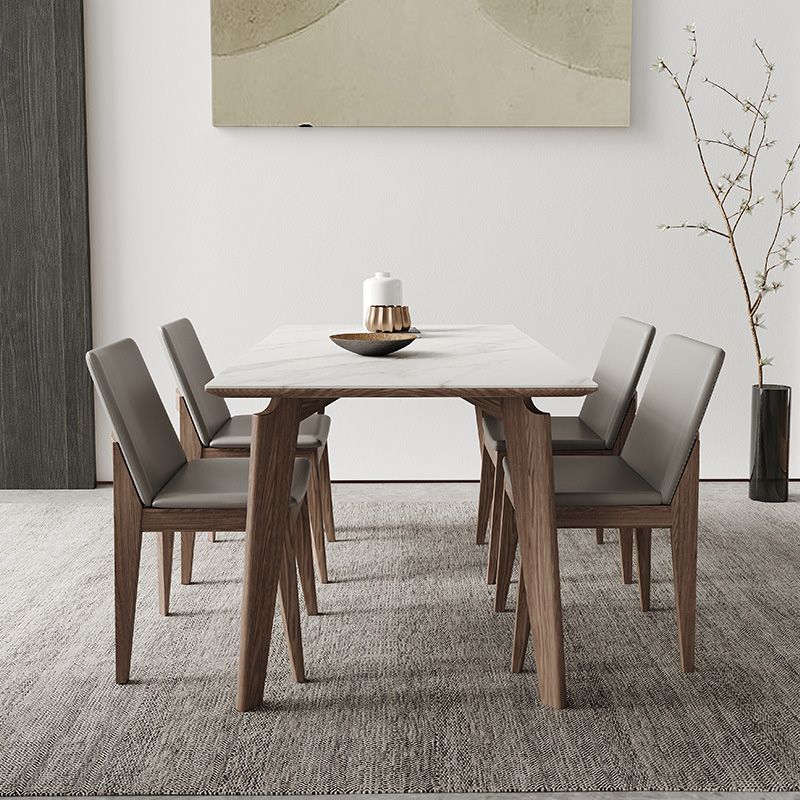 Industrial Style Dining Table Sintered Stone Table with Wooden Legs for Home Use