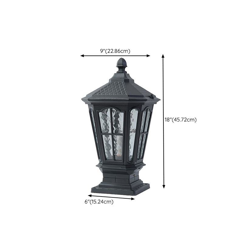 Drum Shape Metal Waterproof Pillar Lamp Modern Style 1 Light Outdoor Lights in Black