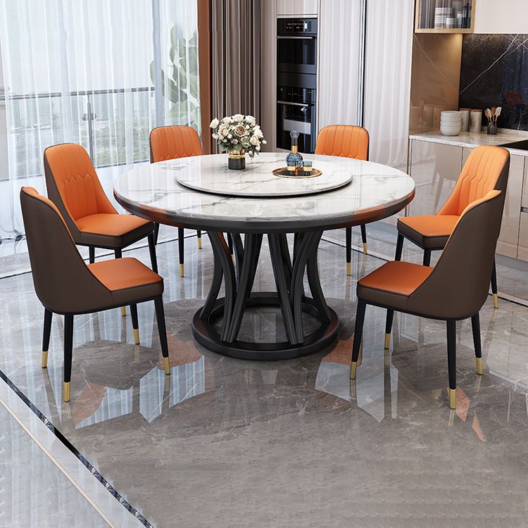Minimalist Round Sintered Stone Table Kitchen Dining Table with Pedestal Base