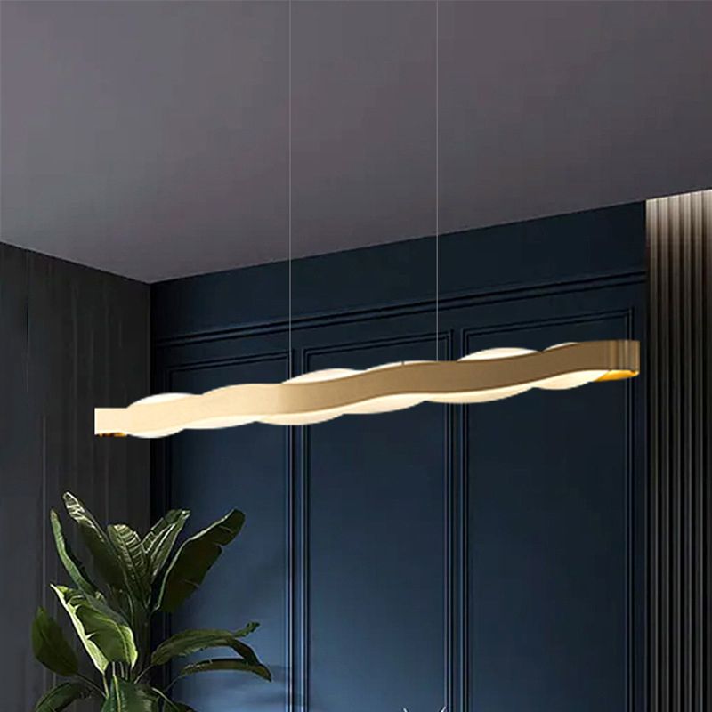 Linear Shape Pendant Lighting Modern Style Metal 2 Lights Hanging Lamp in Gold