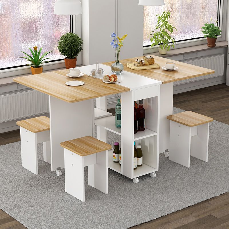 Mid-Century Modern Dining Table Rectangle Drop-Leaf Dining Table for Home Use