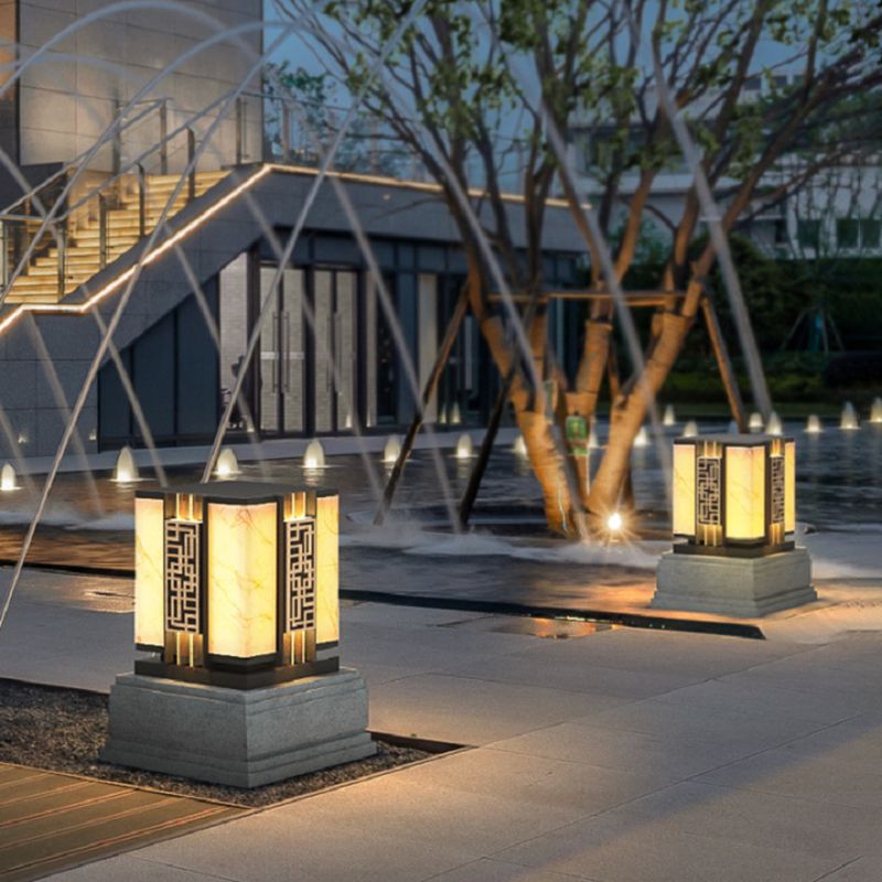 Rectangle Shape Metal Waterproof Pillar Lamp Modern 1 Light Outdoor Light in Black
