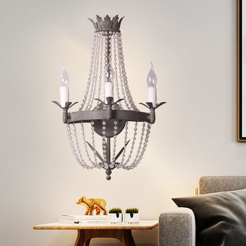 Kralen houten wandbevestiging verlichting traditionele stijl 3 lichten slaapkamer sconce in grijs